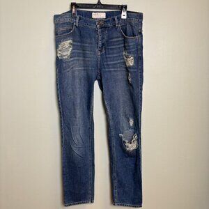 Free People‎ FP Dark Blue Jeans Womens 26 Button Fly Distressed Grunge Boho